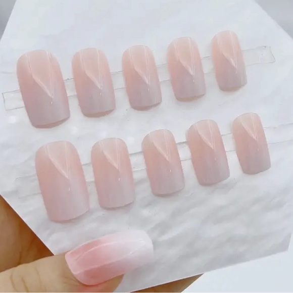 False Nails Short Square French Manicure Press on Nails Full Cover DIY Manicure. - Picture 2 of 3
